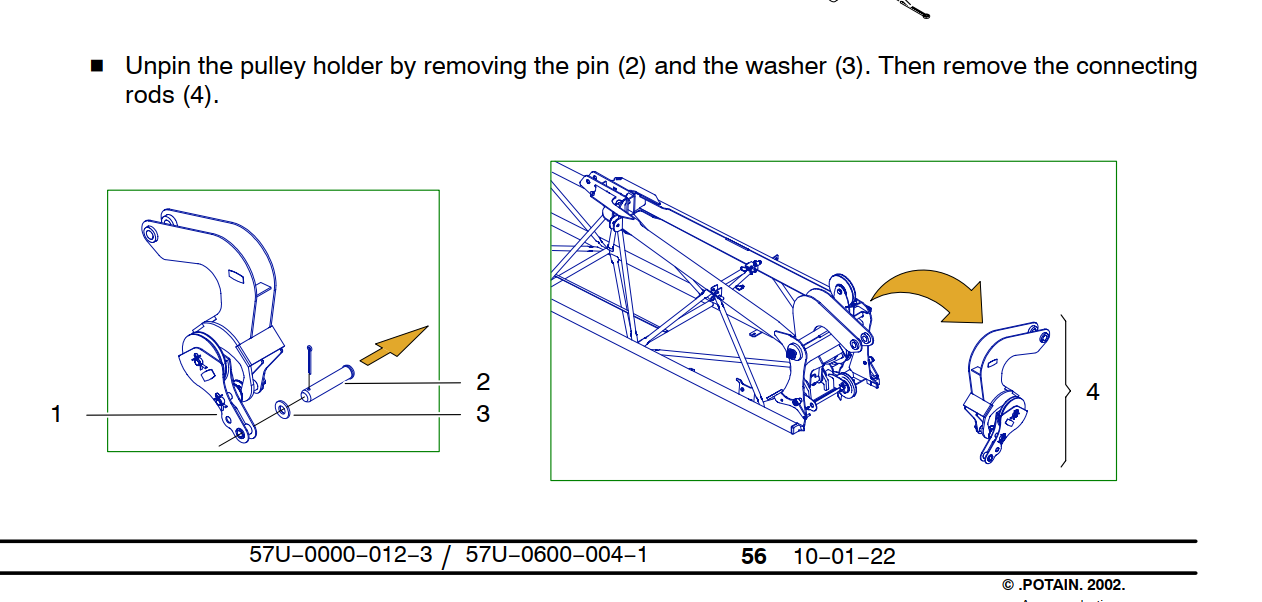 Jib hinge, Connecting rod, jib removal